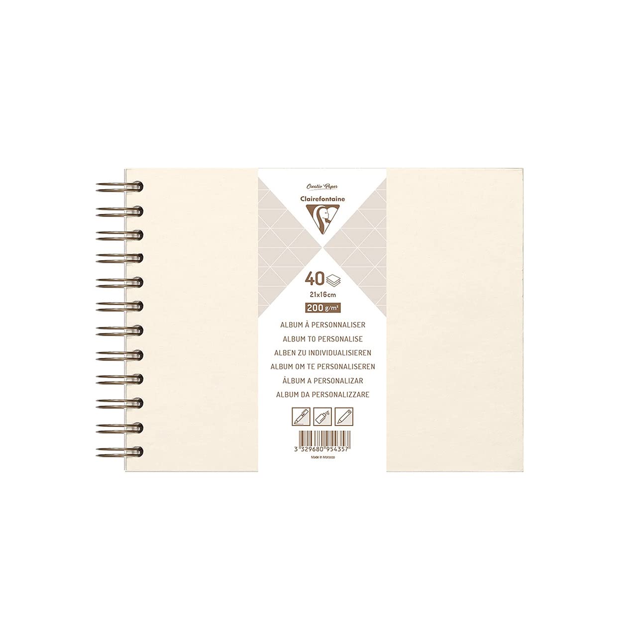 Clairefontaine - Ref 95435C - Kraft Landscape Album to Decorate (40 Sheets of Paper) - 21 x 16cm Sized, 200gsm Kraft Paper, Wirebound Spine - Iridescent Cream, Ivory