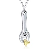 Wrench Holding Heart Urn Pendant for Ashes - Personalized Dad Engraved Industrial Heart Cremation Necklace Mechanic Memorial Jewelry for Loved Ones