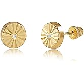 14K Real Yellow Gold Diamond Cut Stud Earrings for Women & Mom - Hypoallergenic for Sensitive Ears for Christmas Gifts