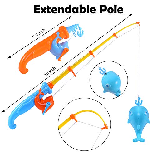 TEPSMIGO Magnetic Light Up Fishing Toy with Inflatable Pool, 6 Large Sea Characters + 2 Rod + 1 Mesh Bag, Ideal Game for Kids Age 3, 4, 5, 6 Year Old Toddler Boys, Girls - Thumbnail 3