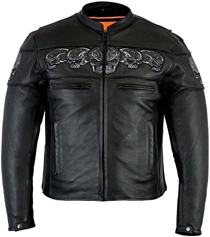 Daniel MEN'S REFLECTIVE SKULLS CROSSOVER SCOOTER LEATHER JACKET BUTTER SOFT LEATHER (XL Regular)