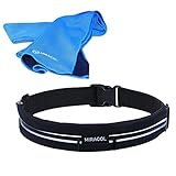 Miracol Running Belt with Free Cooling Towel, Water Resistant Waist Pack for Men and Women, Fully Adjustable, 2 Expandable Pouches, Run Accessories for iPhone 5, 6 Plus, 7 & Android Phone