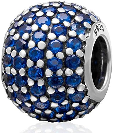 Charmstar Round Pave Lights Cubic Zirconia Charm Authentic Sterling Silver September Birthstone Bead for European Custom Bracelet (Sapphire)