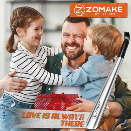 ZOMAKE Shoe Horn Long Handle for Seniors Men Women,Metal Long Shoehorn Boot Horn, 16.5'Stainless Steel Shoe Spoon Helper