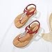 Wollanlily Women Summer Beach Bohemia Flat Sandals Rhinestones T Strap Ankle Strap Flip-Flop Thong Shoes Red-01 US 8