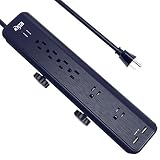 KMC 6-Outlet Surge Protector Power Strip Clamp Mount 7 Feet Cord with 2.4A 2-Port USB Charging Station ...