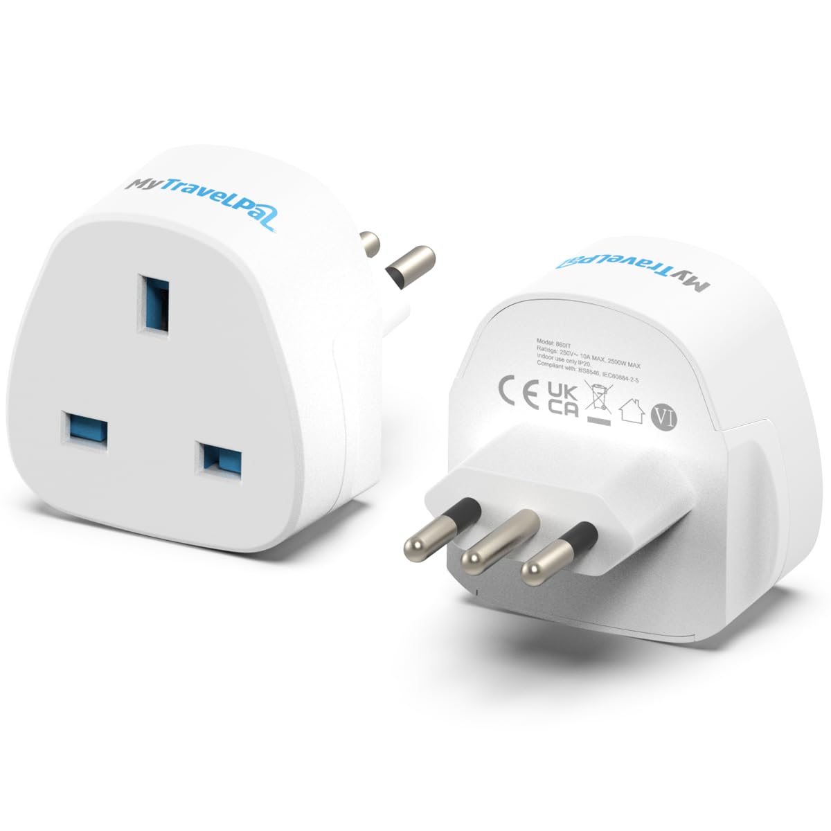 MyTravelPal UK To Italy Plug Adapter (2 Pack) | Travel Plug Adapter UK to Italy | Italian Travel Adaptor For Use in Italy, Chile, Vatican City & More | Type L UK to Italy Plug Adapter