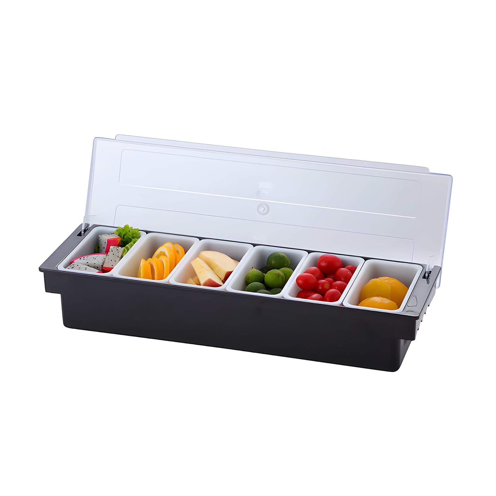 Eidoct Trays Detachable Topping Station, Detachable Pizza Ingredients Condiment Dispenser Seasoning Box, Reusable Ice Condiment Serving Container For Home Restaurant (6 Compartments)