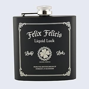 LASERMADE Felix Felicis Liquid Luck Potion, geïnspireerd op Harry Potter roestvrij staal, zwart heupfles