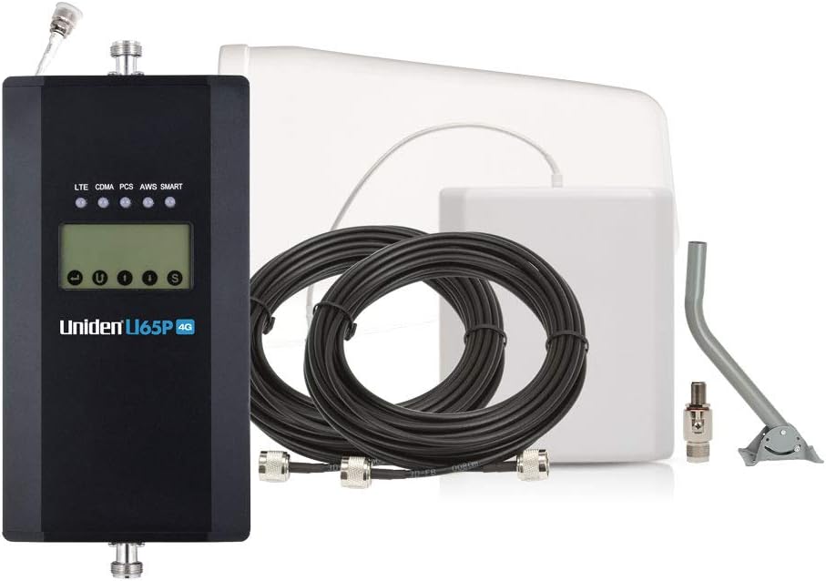 Uniden U65P 4G Home/Office Ft. Professional Cellular Signal Booster Kit with Yagi Directional Antenna, Up to 5,000 Sq. Plus Free Surge Arrestor and Mounting Pole
