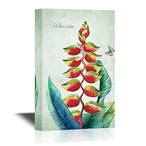 Canvas Wall Art - Retro Style Tropical Red Plant Heliconia - Gallery Wrap Modern Home Art | Ready to Hang - 12" x 18"