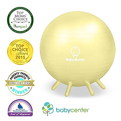 Baby Bump | Birth Ball with Base Legs - Stability/Balance/Stand, Anti-Burst with Pump, Exercise During Pregnancy, Prenatal Fitness, Induces Labor, Soothes Babies - 65 cm - Beeswax Yellow