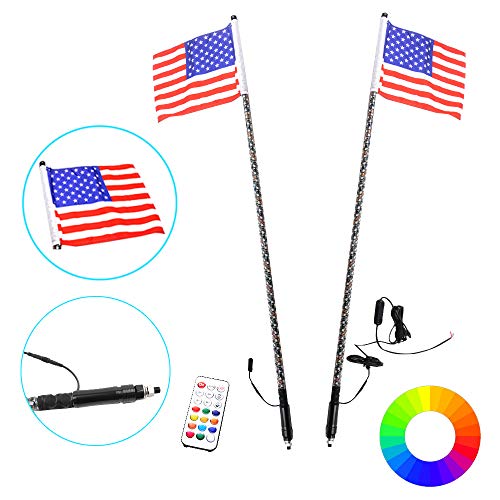 Maiker 4FT Dancing LED Whip Lights w/Flag 360° Twisted for Offroad Jeep Polaris RZR UTV ATV Sand Dune Buggy Quad Truck Boat(1 pair) - Thumbnail 3