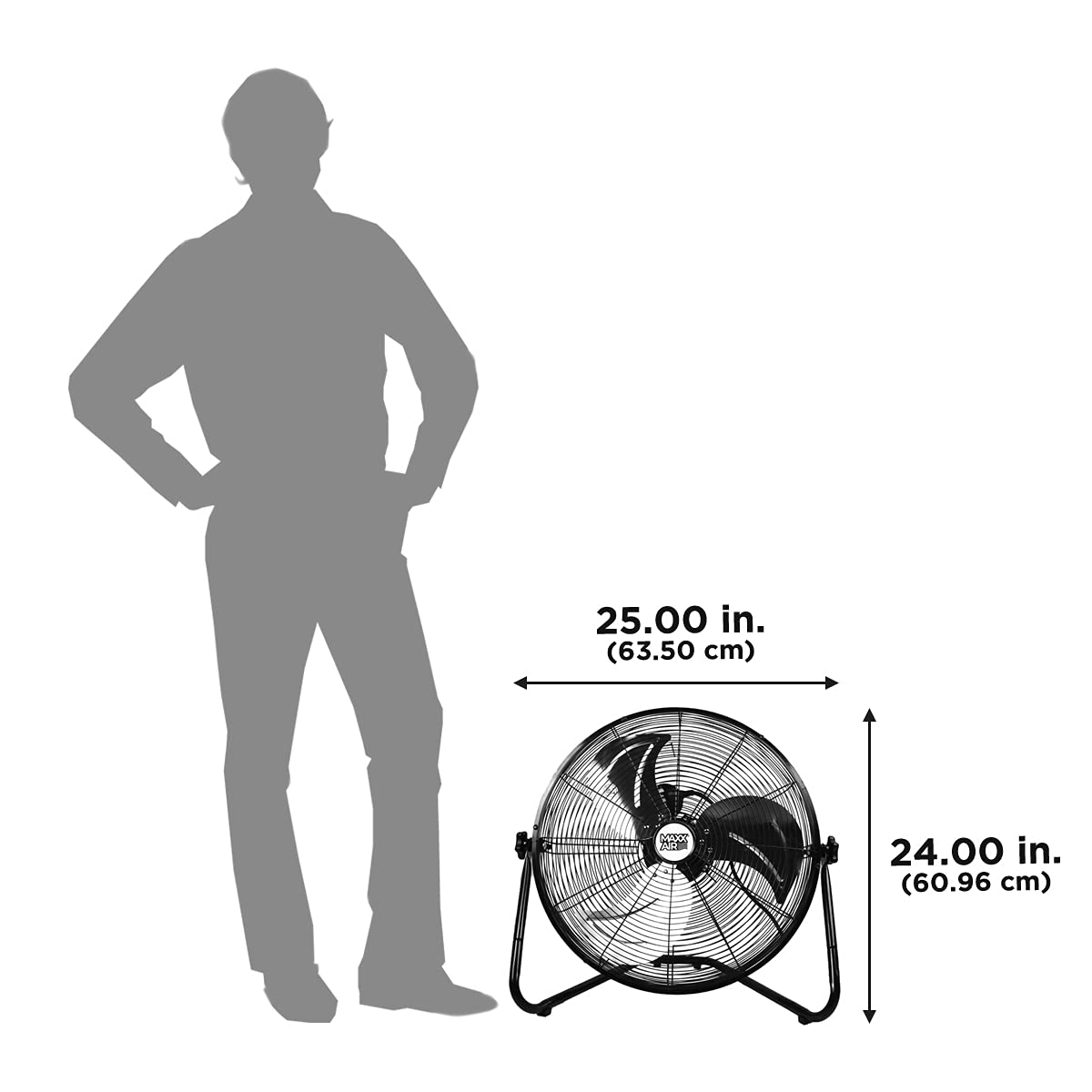 Maxx Air 20 Inch Fan, High Velocity Floor Fan with 2250 CFM, 3-Speed Metal Floor Fan for Indoor Use, Tilting Design, Efficient Air Circulation, Durable Construction for Home or Office