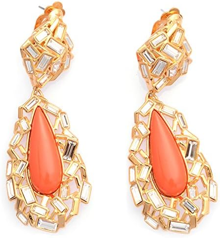 De Buman 18K Rose Gold Plated or 18K Yellow Gold Plated Red Coral &amp; Crystal Earrings (18K Yellow Gold Plated)
