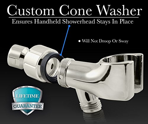 ShowerMaxx | Shower Head Holder in Brushed Nickel Finish | Mount for Handheld Showerheads | Arm Bracket with Swivel Ball Connector | Adjustable Universal 1/2 in Male Female Shower Heads Wall Mount