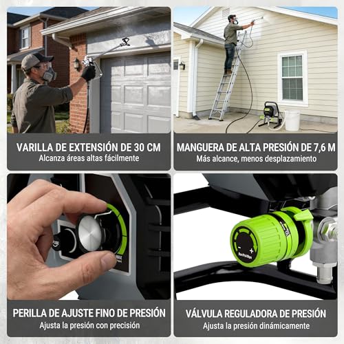 WORKPRO Electric Airless Paint Sprayer 700W, Painting Machine with 3 Adjustable Pressure Levels, Flow Rate 1.2 L/min, Max 200 Bar, for Home, Garden and Industrial Use