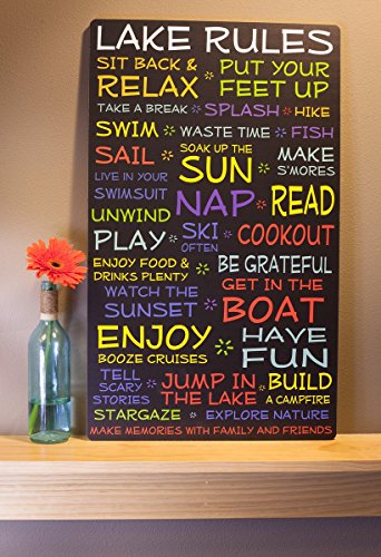 Lake-Rules-Sign-18x30-in-funny-decorative-wood-plaque-with-black-background