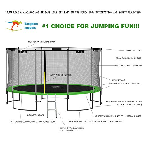 image for Kangaroo Hoppers 15-Feet Round Trampoline with Safety Net Enclosure, S