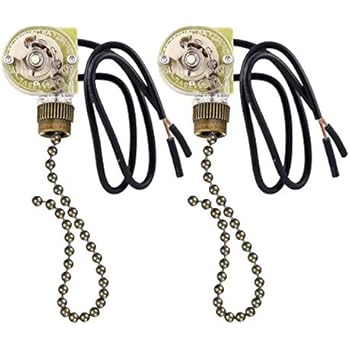 2 Pack Fan-Light Switch & Pull Chain, Electrical Pull Chain Switch,ON-Off, 6 A/125V AC, 6 inch Wire Terminal (Antique Brass Pull Chain)