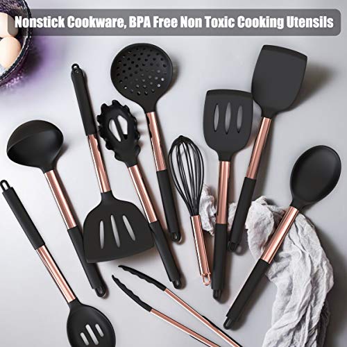 Silicone-Cooking-Utensil-Set-Fungun-24pcs-Silicone-Cooking-Kitchen-Utensils-Set-Non-stick-Heat-Resistant-Best-Kitchen-Cookware-with-Copper-Stainless-Steel-Handle-BlackBPA-Free-Non-Toxic