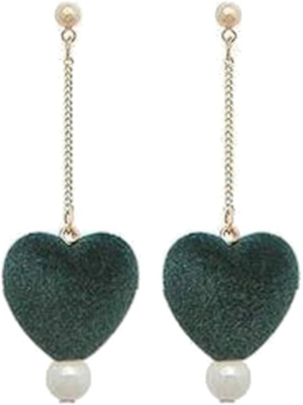 Yinpinxinmao Retro Love Heart Plush Faux Pearl Long Dangle Earrings Women Jewelery Gift