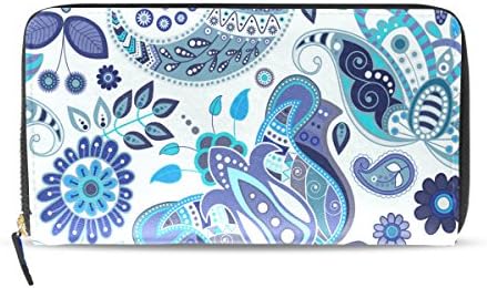 CCBHGY Women's Blue And White Paisley Clutch Leather Long Wallet Purse