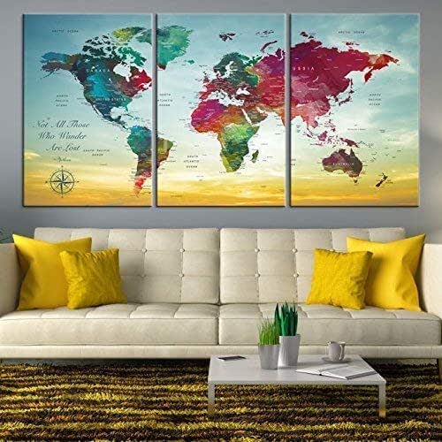 Amazon.com: Turquoise World Map Wall Art by My Great Canvas | 3 Piece