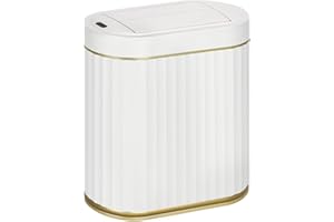 SYNCVIBE Bathroom Trash Can with Butterfly Lid 2 Gallon Sensor Trash can, IPX5 Waterproof Garbage Can, Automatic Slim Trash Bin, Under-Counter Wastebasket, Bathroom Decor for Bedroom, White Gold
