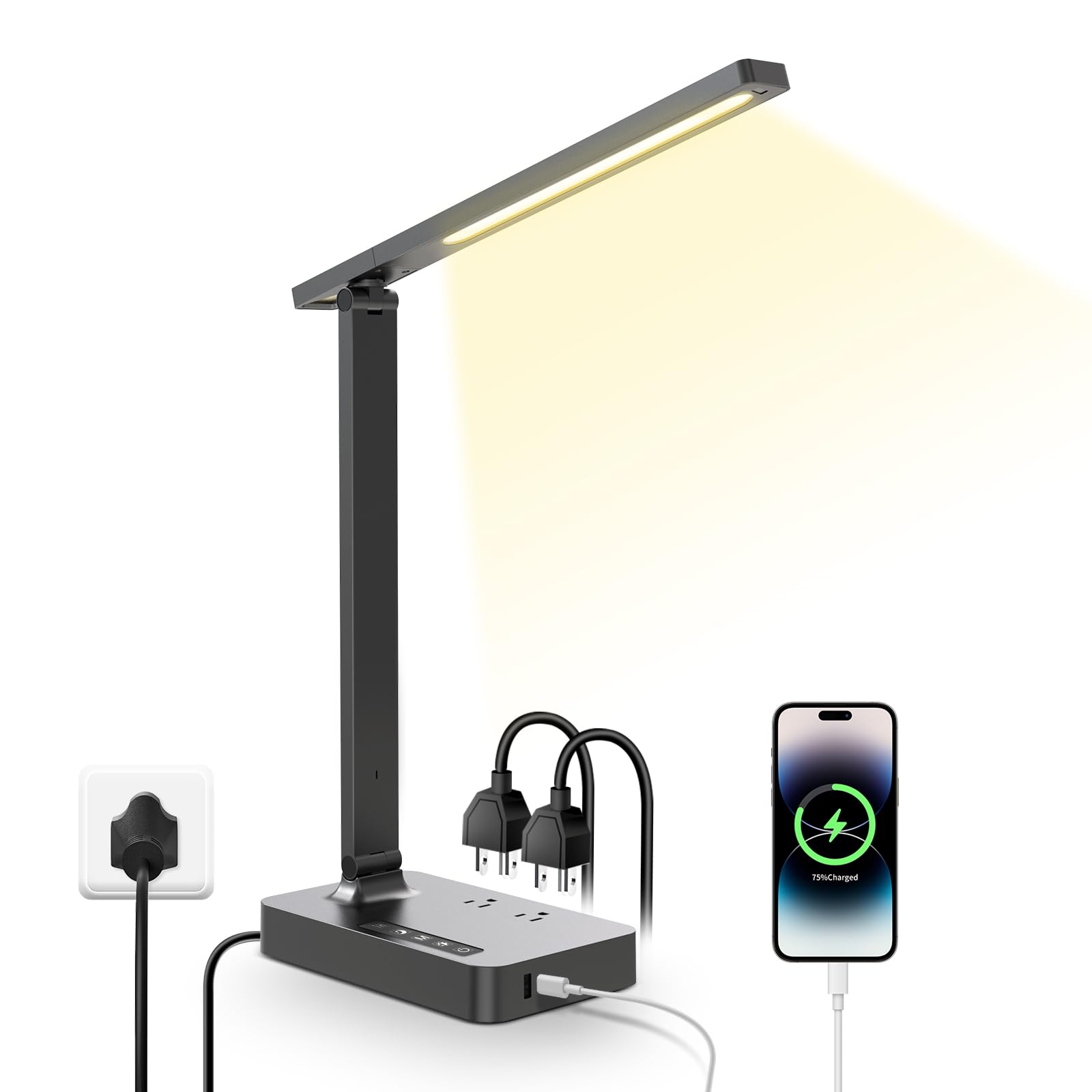 Photo 1 of LAOPAO Desk Lamp with USB Charging Port: Power Strip with Surge Protection - 1 Type-C, 1 USB-A Charging Port, 2 AC Power Outlets, Desk Lamps for Home Office College Dorm Room Essentials