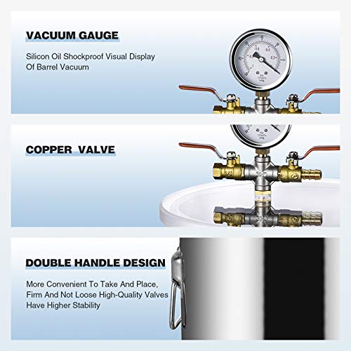 5 Gallon Vacuum Chamber,22L Vacuum ChamberWithout Vacuum Pump，Acrylic Lid Stainless Steel