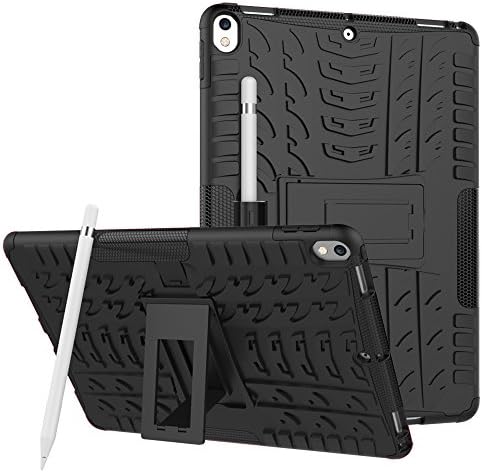 iPad 2017 iPad Pro 10.5 Case, TOODAY 2 In1 Ultra Premium Heavy Duty Hard Case Anti Slip Kids Friendly Shockproof Silicone Protective Cover for Apple iPad Pro 2017 10.5 inch (2017 Version) (Black)