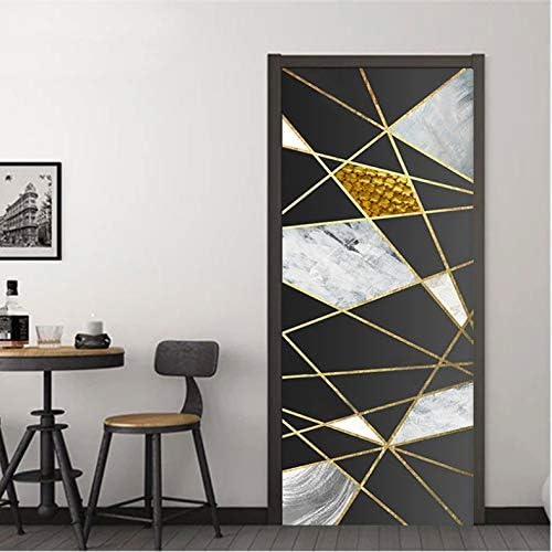 Door Mural PVC Modern Gold Thread Geometric Marble Pattern Wall Living Room Kitchen Self-Adhesive Waterproof Wallpaper Art Home Decoration