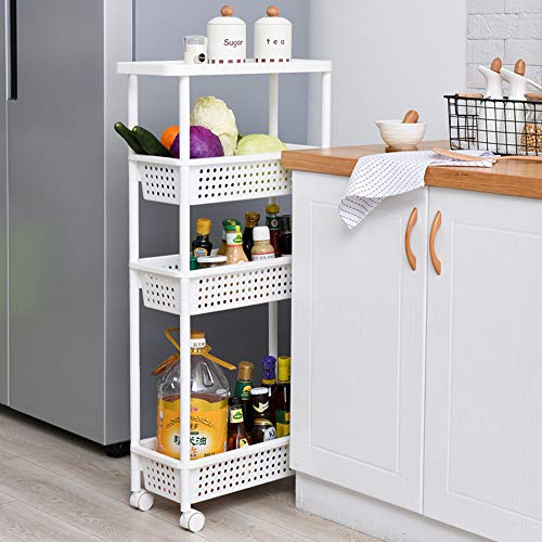 Aogist 3-Tier Slim Storage Cart Utility Storage Tower Mobile Shelving Unit Storage Cart for Kitchen Bathroom Bedroom Office Laundry Room Narrow Places