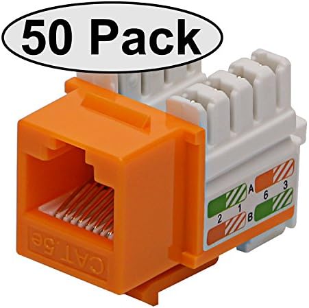 Cat5e RJ45 Modular Keystone Jack, 110 Style, Orange - Box of 50