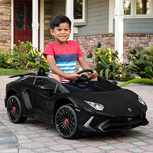 Best Choice Products Kids 12V Ride On Lamborghini Aventador SV Sports Car Toy w/ Parent Control, AUX Cable, 2 Speeds, LED Lights, Sounds - Black