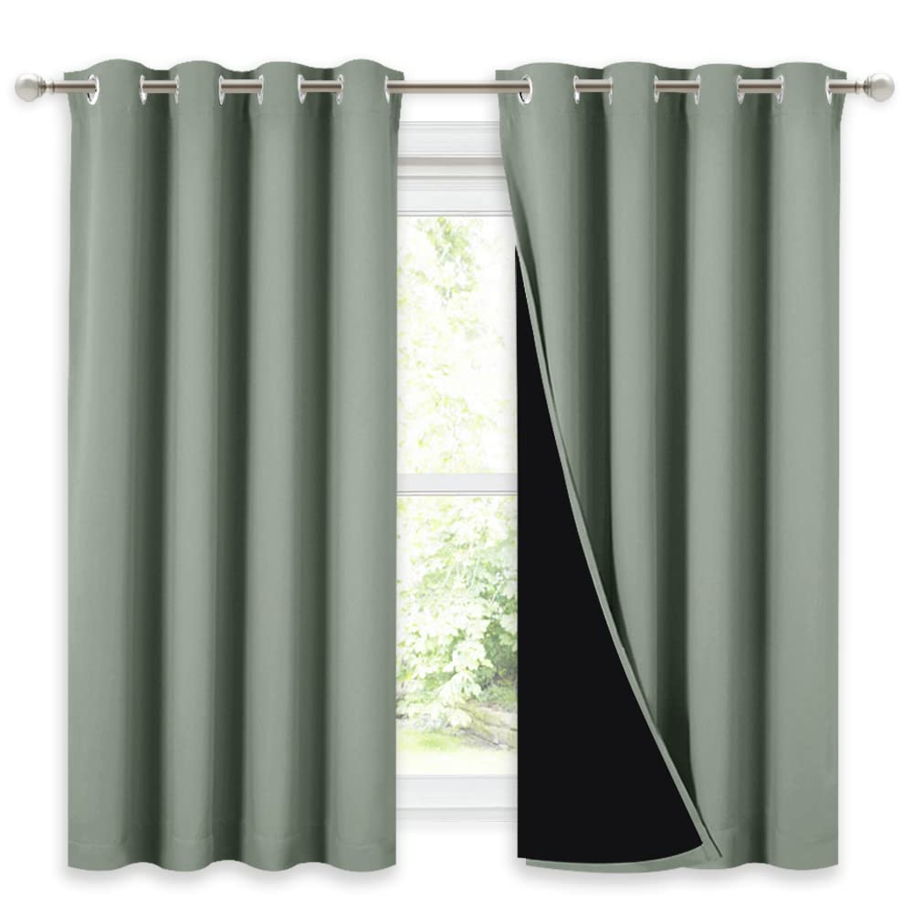 NICETOWN 100% Blackout Curtains 54 inches Long, Double-Deck Completely Blackout Window Treatment Thermal Insulated Lined Drapes for Small Window (Greyish Green, 1 Pair, 52 inches Width Each Panel) Image NICETOWN 100% Blackout Curtains 54 inches Long, Double-Deck Completely Blackout Window Treatment Thermal Insulated Lined Drapes for Small Window (Greyish Green, 1 Pair, 52 inches Width Each Panel) Image