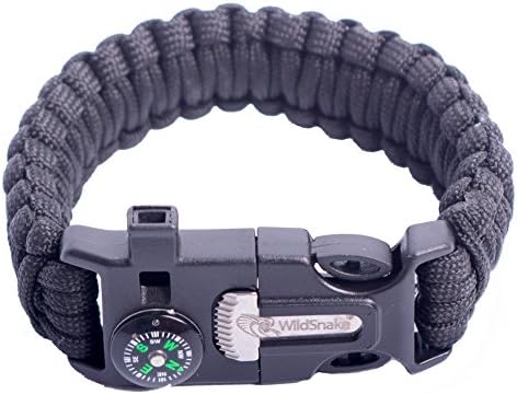 WildSnake Emergency Paracord Survival Bracelets|Set of Tactical Survival Gear |Flint Fire Starter, Whistle, Compass &amp; OUTDOOR Survival-Kit Camping/Fishing/LIFE (Black)