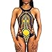 haoricu Bikini Swimsuit, Retro Women Bandage One Piece Bikini African Print Monokini Push up Padded Bra Swimwear (M, Black)