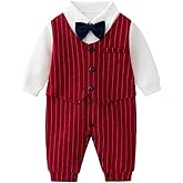 Luu Xianliang Newborn Baby Boy Gentleman Romper Tuxedo One-Piece Outfit with Bow Tie, 100% Cotton Long Sleeve Formal Wear