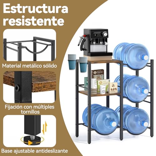 YUDSKU Porta Garrafones de Agua de 3 Niveles con 2 Repisas y Portavasos,Capacidad para 4 Garrafones de 20L,para Sala,Comedor,Oficina,Gimnasio,78 * 65 * 33CM