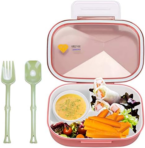 Bento Lunch Box For Kids -3 Compartments Bento Box Containers - FDA Approved, Portion Control Lunch Boxes for Kids & Adults（Pink）