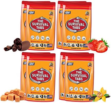 Survival Tabs 8-Day Emergency Food Ration (8 x 12 Tab Pouches = 96 Tabs Total) - Survival MREs Food Replacement for Outdoor Disaster Gluten Free and Non-GMO 25 Years Shelf Life - Mixed Flavor