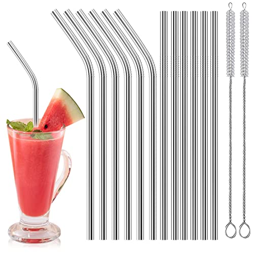 Gvolatee Cannucce Riutilizzabili In Acciaio Inossidabile 12 Pezzi (6 Dritte + 6 Curve), Cannucce Bubble Tea 21 cm con 2 Spazzole, Cannucce Metallo per Cocktail, Frullati, Latte Freddo, Caffè Freddo
