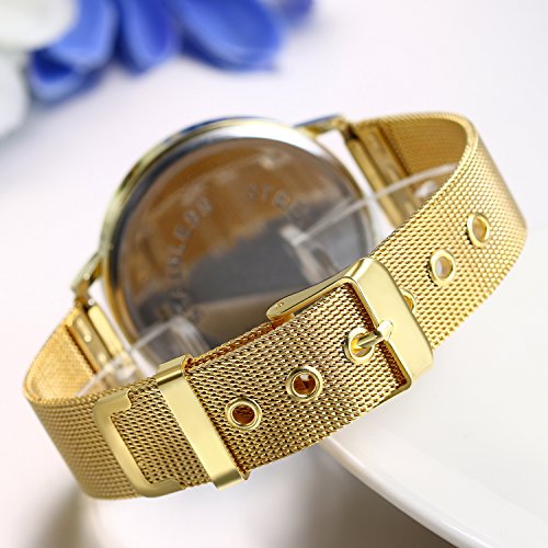 JewelryWe Reloj de Hombre Caballero Clasico Reloj de Acero Inoxidable Correa Milanesa Fina, Oro Dorado Reloj para Hombre… - Imagen 5