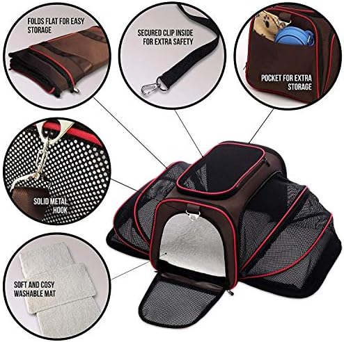 Aorula Airline Pet Carrier two sides Expandable Foldable and Washable Travel Dog & Cat Carrier Bag Soft Sided Crate with Adjustable Shoulder Strap and Handle forKittens Puppies