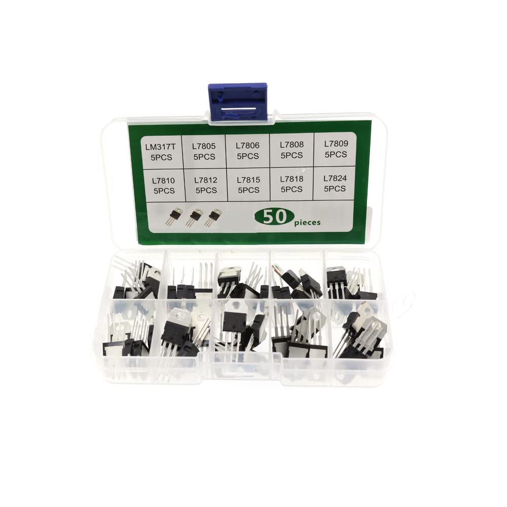 LeHang 50Pcs 10 Values LM317 L7805 L7806 L7808 L7809 L7810 L7812 L7815 L7818 L7824 TO-220 Package High Current Positive Voltage Regulator Assortment Kit