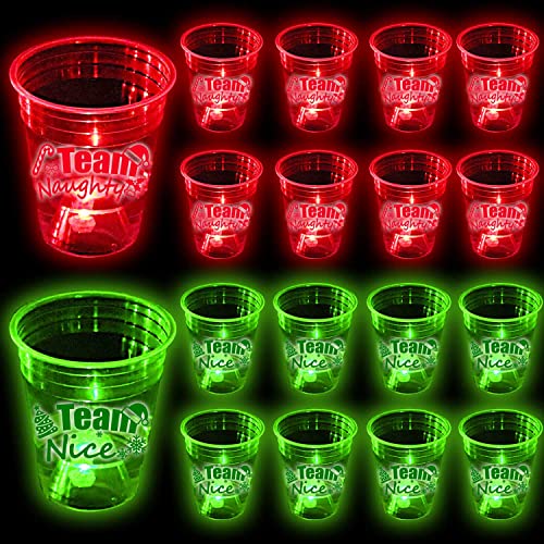 mishunyus 24 Pcs Christmas Party Cups,Glow Team Naughty or Team Nice Party Cups, for Christmas Decoration Supplies(Red & Green)