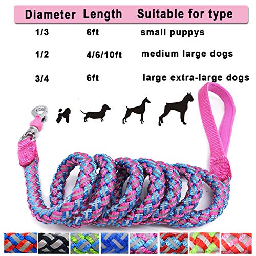 Mycicy 4 FT 6 FT 10 FT Reflective Pink Dog Leash, Best Nylon Braided