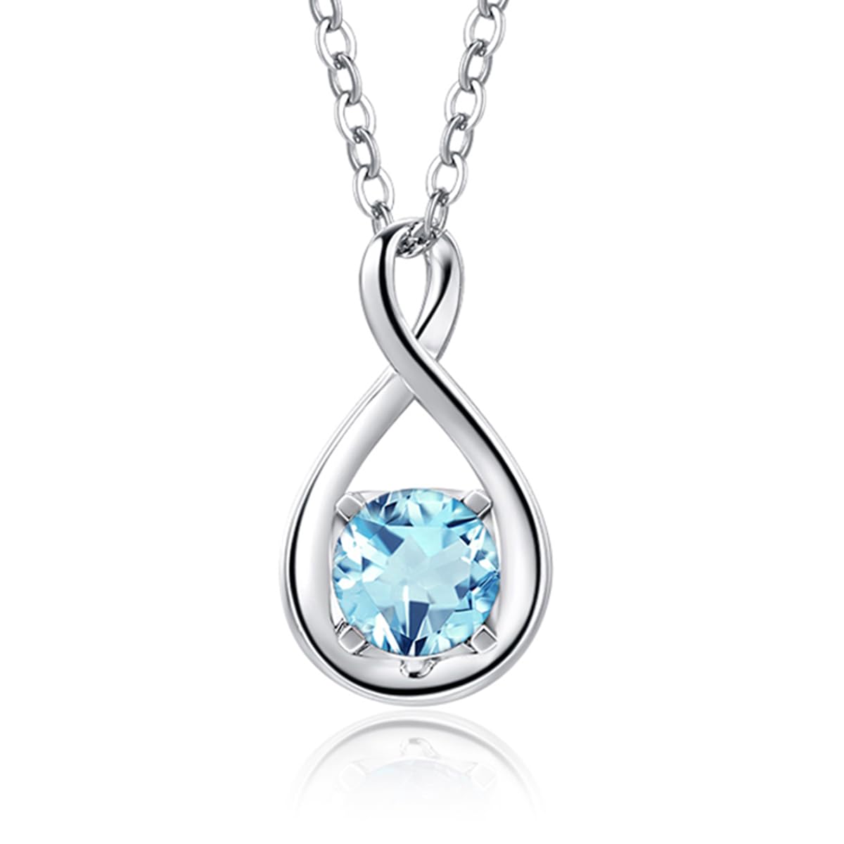 FANCIME 14K Solid White Gold Aquamarine Necklace March Birthstone, Gemstone Infinity Pendant with 925 Sterling Silver Chain, Christmas Anniversary Birthday Fine Jewellery Gift for Women Her Mom
